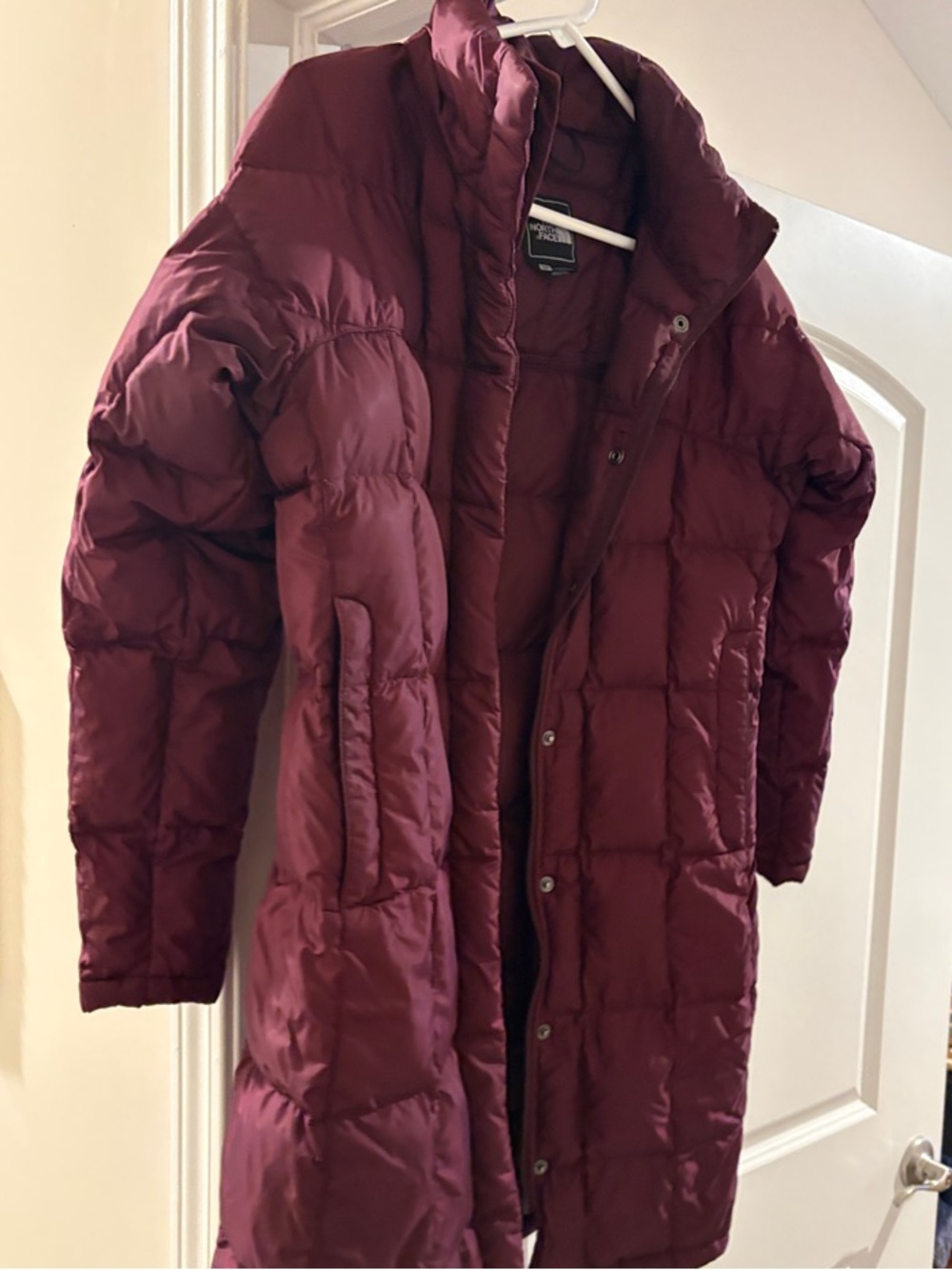 The North Face Women's Long Quilted Puffer Coat in Burgundy 600 Down
